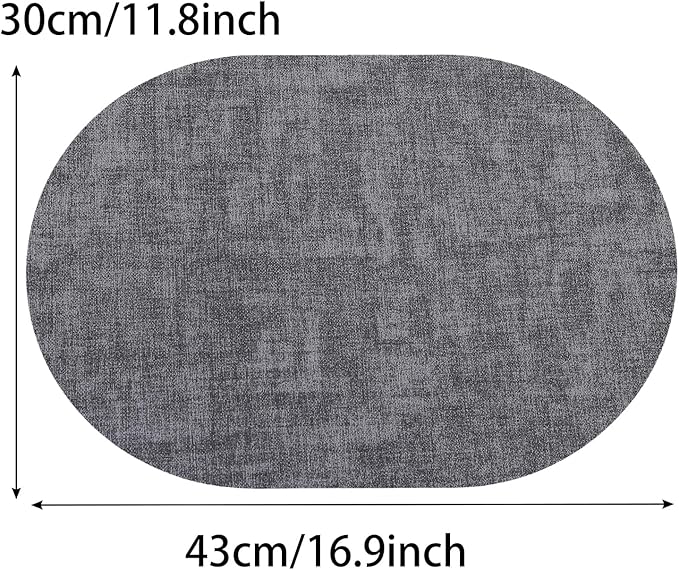 Oval Waterproof Placemats Set of 6,Black Faux Leather Placemat Non Slip Reversible,Heat Resistant Wipeable Table Placemats for Dining Table,Modern Table Protectors