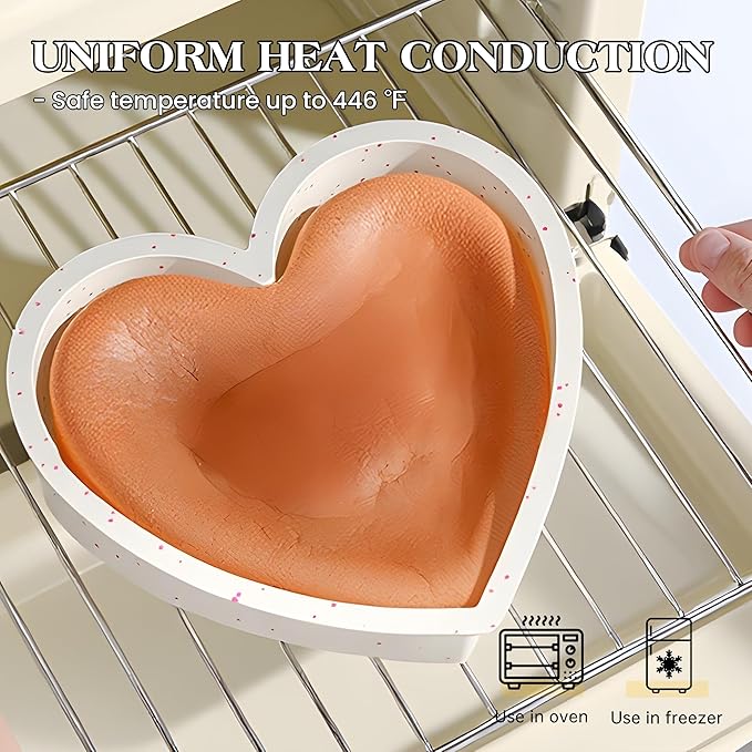 3 Pcs Silicone Heart Shaped Cake Pans 10 Inch 8 Inch 6 Inch Mini Small Large Heart Cake Pan Set Nonstick Silicone Heart Molds for Baking (Cream)