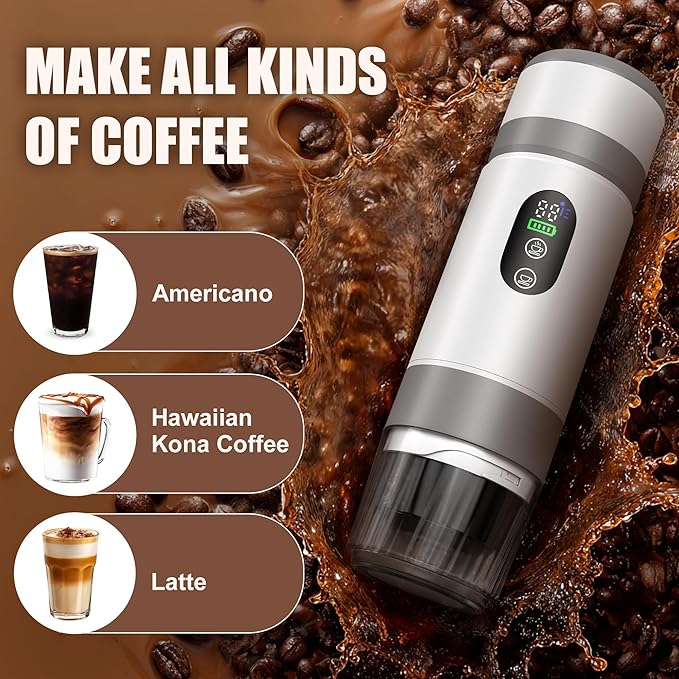 Portable Coffee Machine with 2 Removable rechargeable Batteries 15,000mAh, Electric Coffee Maker for Camping & Travel, 80ml Hot/Cold Coffee, 20bar, USB-C Espresso Machine, Camping Coffee Makers White