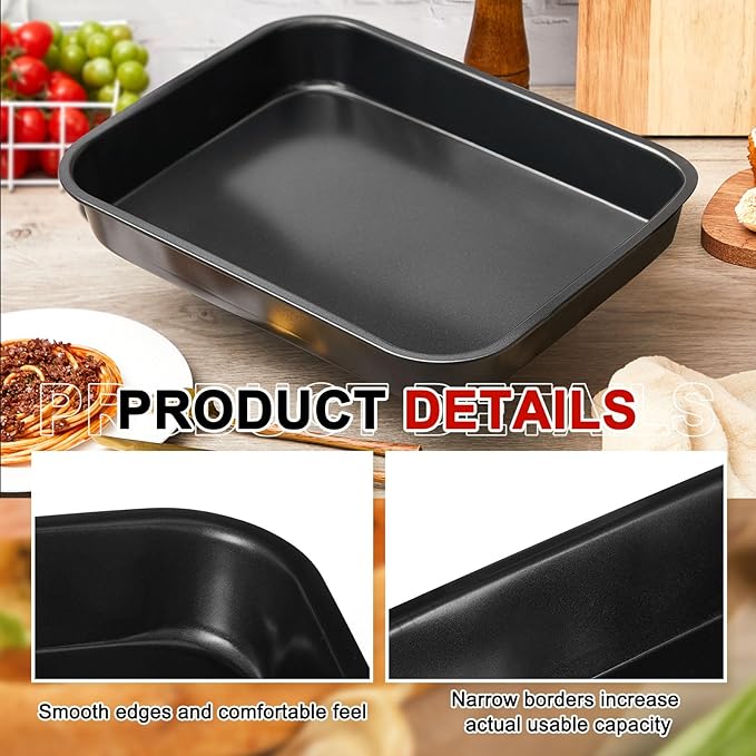 2 Pcs Detroit Style Pizza Pan 16 x 11.5 x 3.15 Inch Hard Rectangular Deep Pizza Pans Non Stick Sicilian Style Pan Dish Pre Seasoned Bakeware Kitchenware