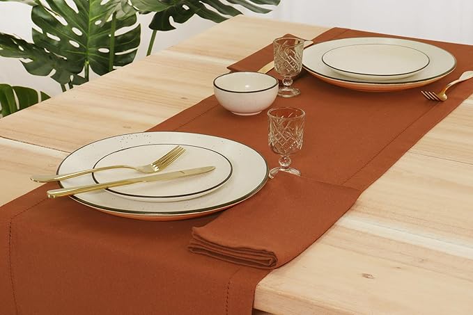 PurpleEssences Rust Set of 12 Cloth Dinner Napkins 100% Cotton 18x18 Inch - Soft Durable Washable - Ideal for Farmhouse Party Fall Thanksgiving - Perfect Everyday Use Table Linen - Rust