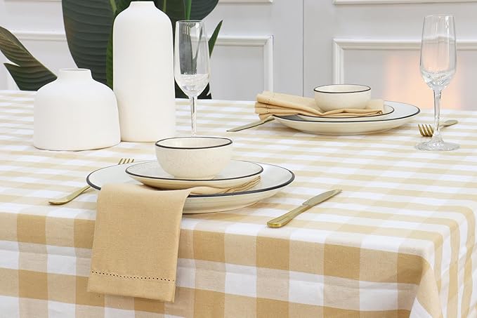 PurpleEssences Set of 6 Hemstitch Cloth Dinner Napkins 100% Cotton - Soft Durable Washable - Ideal for Wedding Christmas Holiday Winter - Perfect Everyday Use Table Linen 18x18 - Beige