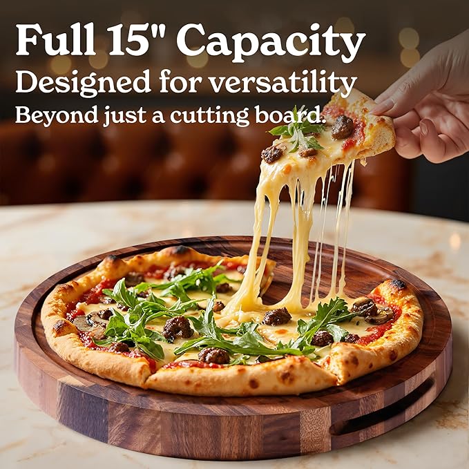 SMIRLY Round Wooden Cutting Boards 1.5” Thick For Kitchen Meal Prep & Serving - Walnut Cutting Board, Charcuterie & Chopping Board, Wood Cutting Board, Kitchen Gadgets