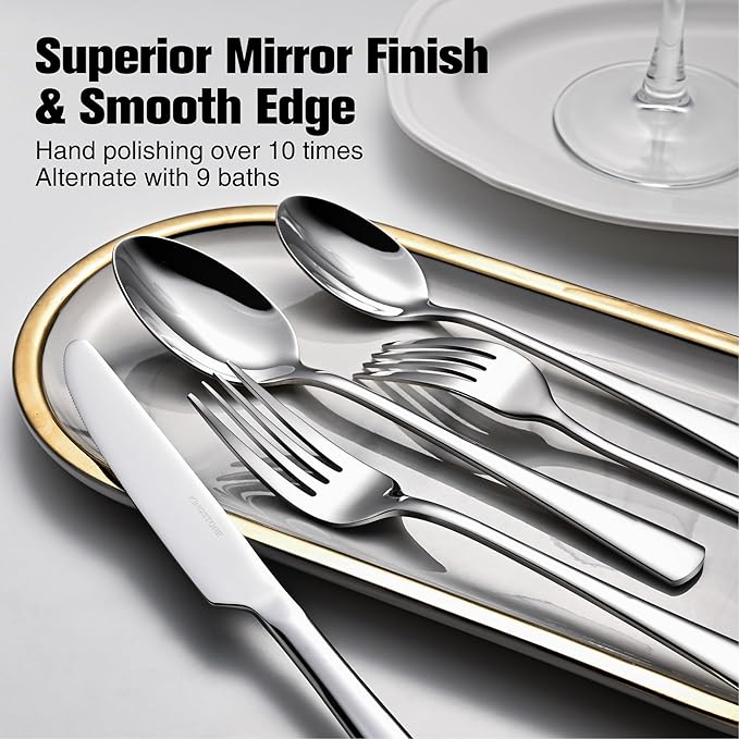 KINGSTONE Silverware Set for 8, 40-Piece Forged 18/10 Stainless Steel Flatware Set, Mirror Finish Cutlery Set Dishwasher Safe for Home, Restaurant, Wedding, Party