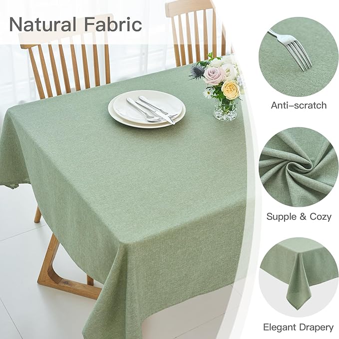 maxmill Linen Textured Rectangular Tablecloth Water Resistant Wrinkle Free Spillproof Stain Proof Table Cloth for Dining Room Decoration Banquet Party Wedding Holiday Dinner, 60 x 84 Inch Sage Green