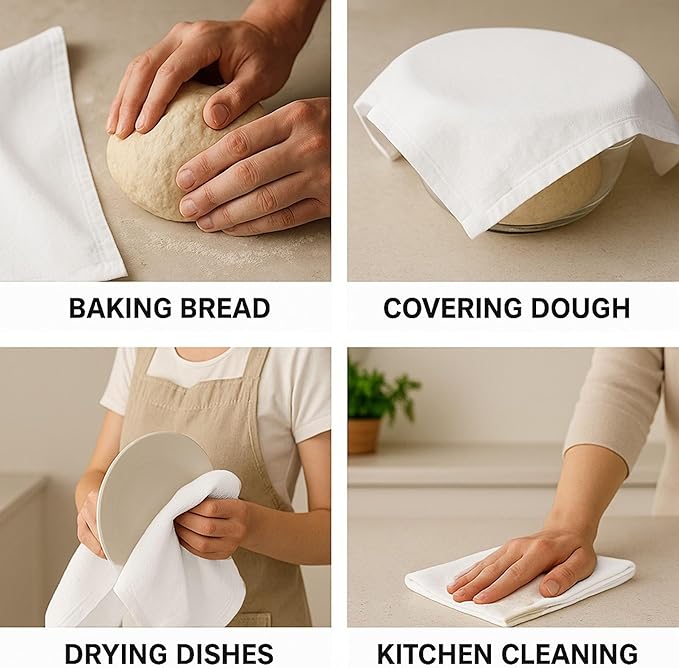 Flour Sack Tea Towel for Crafts| Kitchen Dish Cotton Blank Towel for Embroidery| Baking Bread Proofing Linen Cover| Thick Absorbent Quick Dry | 3 Pack 28"x28" White