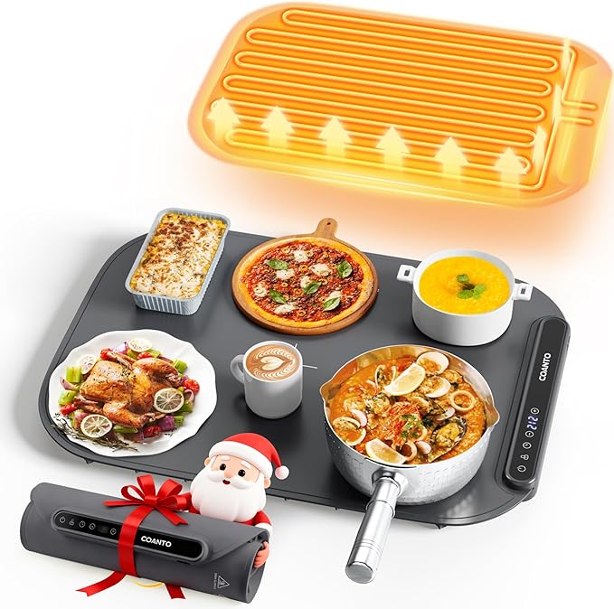 Food Warming Mat, Food Warmers for Parties Buffet, Silicone Heating Mat with 7 Temperature Settings, Roll-Up Storage, 17.91"x12.8", Grey