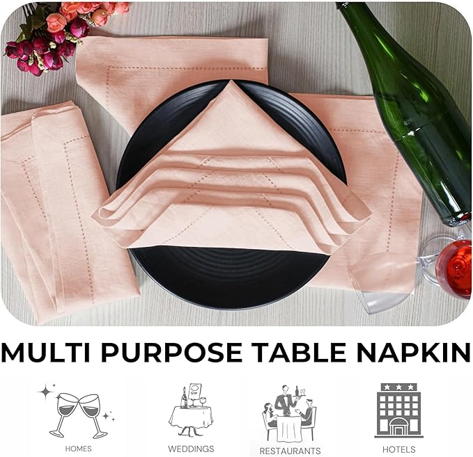 Bedding Craft Linen Napkins Set of 4 Rose Water -100% Linen Size 18"x18" with Retail Gifting Package,Wedding, Dinner Napkins, Fabric, Machine Washable Dinner Hemstitched