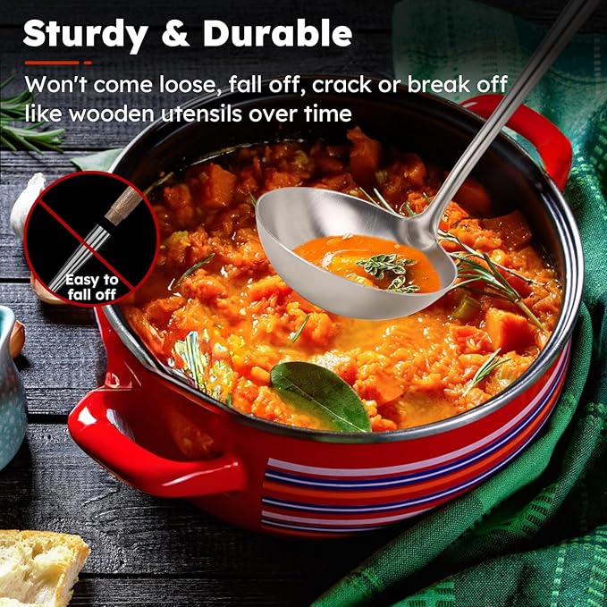 MARTE 17’’ Cooking Utensils Set，304 Stainless Steel Kitchen Spatula Set of 4,Heat Resistant Long Kitchen Utensil for Cooking，Wok Spatula, Soup Ladle, Slotted Spoon,Turner，BPA Free