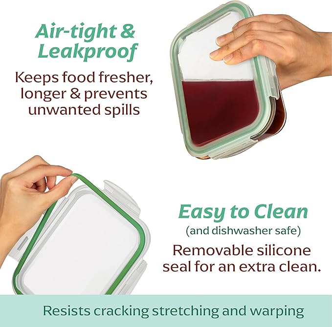 Fusion Gourmet Large Glass Food Storage Containers with Lids [5 Pack, 72 oz, 9 Cup], Airtight, Leakproof, Microwave and Oven Safe Borosilicate Glass