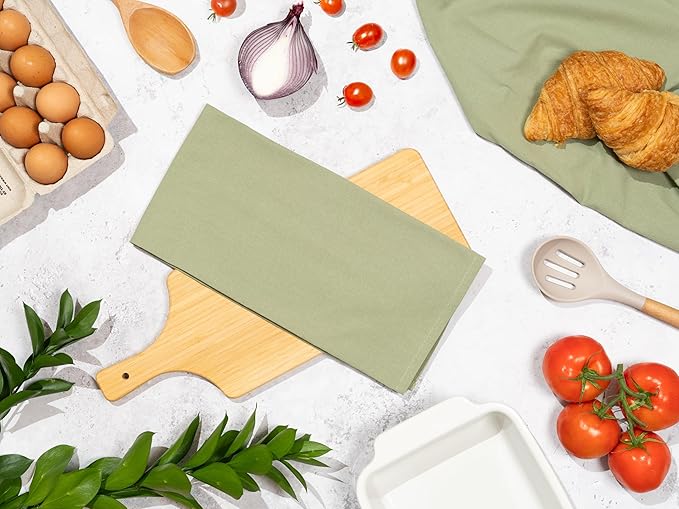 Organic Cotton Sage Flour Sack Kitchen Towels - 10 Pack, 27"x27", Highly Absorbent, Lint-Free Flour Sack Tea Towels for Baking, Kitchen and Dish Drying - 100% Cotton Sage Dish Rags (10 Pack)