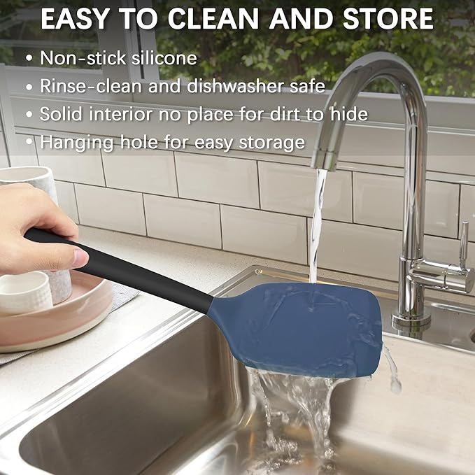 Coukre 2 Pack Silicone Spatula Set, High Heat Resistant, BPA Free Kitchen Spatula, Solid & Slotted Turner for Non-Stick Pans, Sautéing, and Flipping (2, DarkBlue)