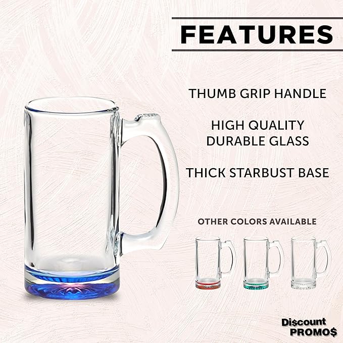 12 Libbey Beer Mugs Set, 12 oz. - Groomsmen Glassware - Blue