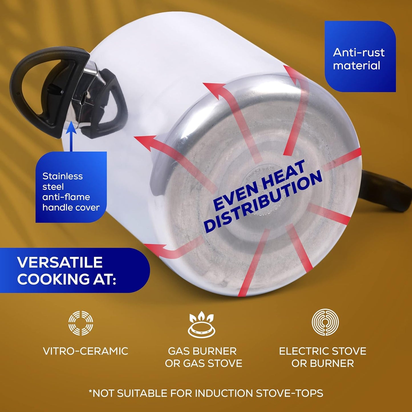 Universal (6.3 Quart / 6 Liter) Anti-Rust Ultra Pressure Cooker, Aluminum Pressure Cooker for 7 Servings, Even Heat Distribution, Diameter 9.4 inches, Height 9.6 inches