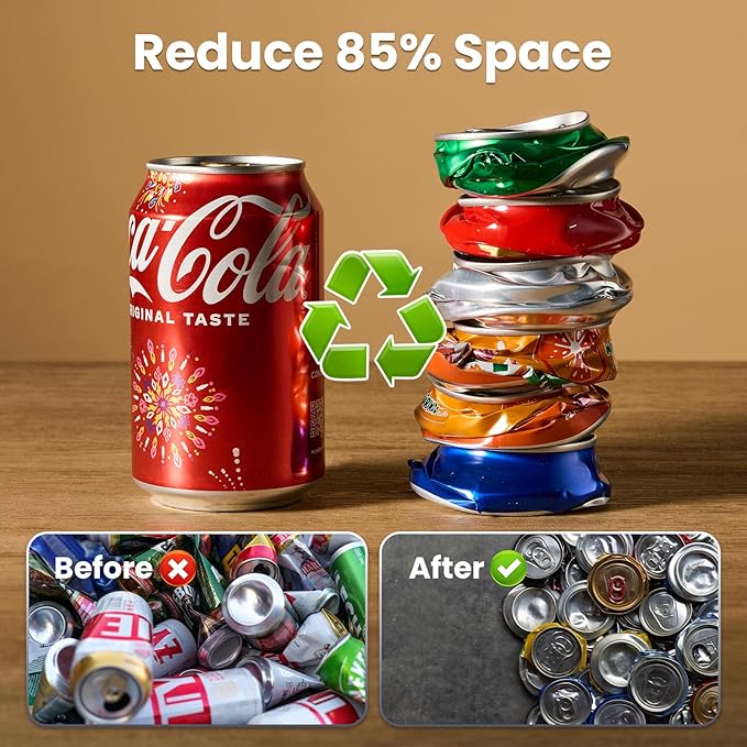 Can Crusher with Auto Drop Recycling | Built-in Bottle Opener | Crushes 12-16oz Cans | Includes Kitchen Storage Bag | Heavy Duty Metal Design, Space Saving & Hands-Free Operation- Halloween gifts