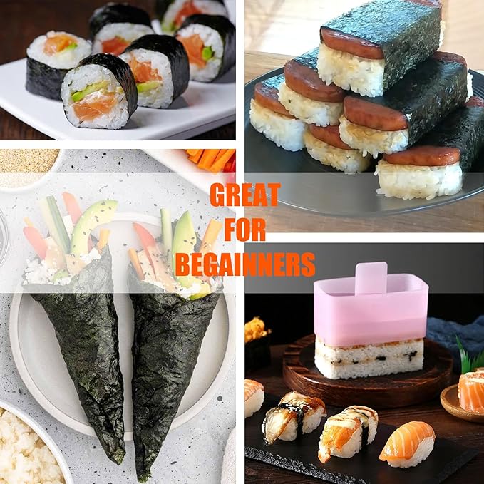 Sushi Making Kit & Musubi Maker Kit - for Beginners & Pros with Sushi Roller Bazooka, 2 Bamboo Mats, 2 Musubi Press Molds and Spam Slicer