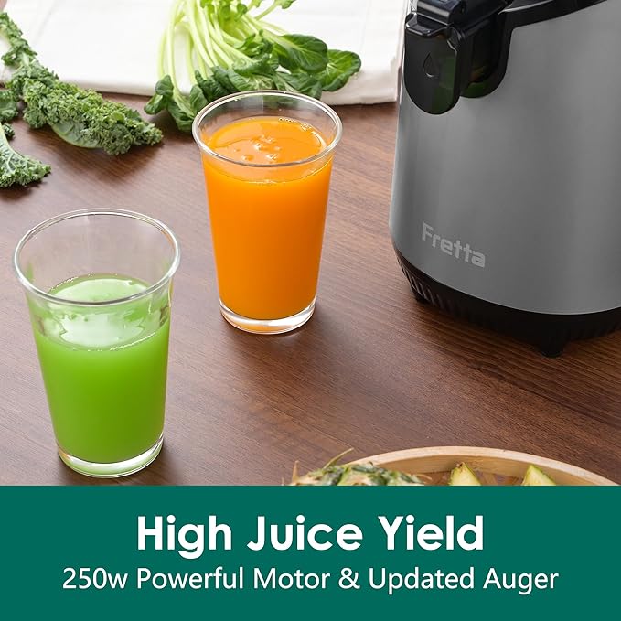 Cold Press Juicer Machines, Slow Masticating Juicer with 5.3" Extra Large Feed Chute Fit Whole Fruits & Vegetables, Self Feeding Effortless for Batch Juicing, BPA Free 250W (Grey, 1.8L)