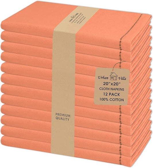 Urban Villa Halloween Cloth Napkins Orange Black Dinner Napkins Set of 12 100% Cotton Hemstitch Washable Absorbent Napkins Soft Durable Reusable-Ideal for Everyday Use Parties Wedding Thanks Giving