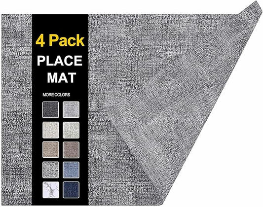 homing Faux Leather Heat Resistant Placemats 4 Packs, Waterproof Wipeable Dining PU Place Mats for Indoor & Outdoor, Easy to Clean, Smokey Grey