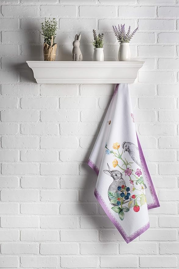 Maison d' Hermine Kitchen Towels Set of 3 100% Cotton 27.50" x 20" Reusable Cloth Tea Dish Towels Absorbent with Hanging Loop for Kitchen, Home, Dining, Cocktail Parties Spring/Summer (Printemps)