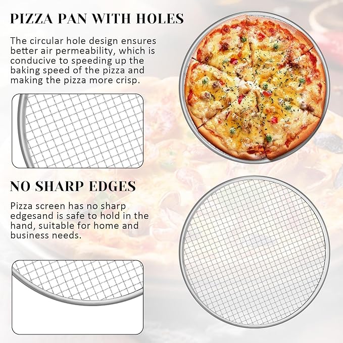 4 Pack 12 Inch Pizza Screen, Aluminum Alloy Pizza Pan for Oven Nonstick Pizza Screen, Seamless Rim & Rust-Free, Pizza Baking Pan Pizza Crisper Tray for Kitchen, Commercial, BBQ