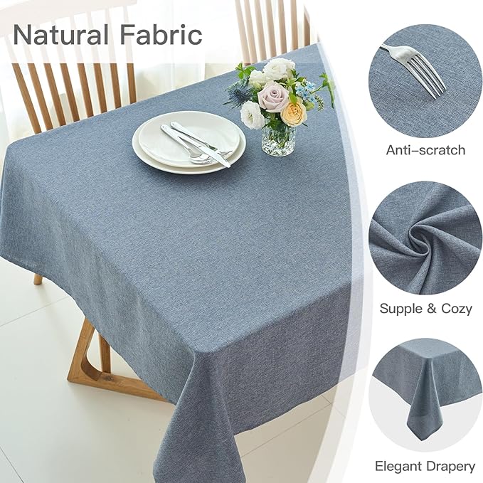 maxmill Rectangle Linen Texture Tablecloth Stain Proof Waterproof Wrinkle Free Washable Dining Table Cloth Wipeable Fabric Dining Room Table Cover Farmhouse Tablecloths, 60 x 120 Inch, Demin Blue