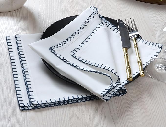 Bedding Craft Cotton Cloth Dinner Napkins Set of 12 – 18x18 Magical Forest Green Reusable Fabric Napkins with Blanket Stitch Selvedge – Elegant Washable Wedding Napkins for Dining, Kitchen & Events