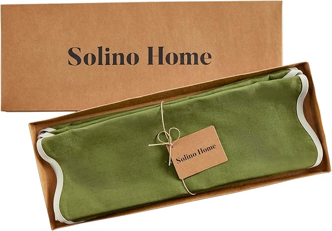 Solino Home Linen Cloth Placemats Set of 4-100% Pure Linen Ivory and Avocado Round Placemats 16 Inch for Fall, Thanksgiving, Christmas - Giselle Scallop Edge, Handcrafted and Machine Washable