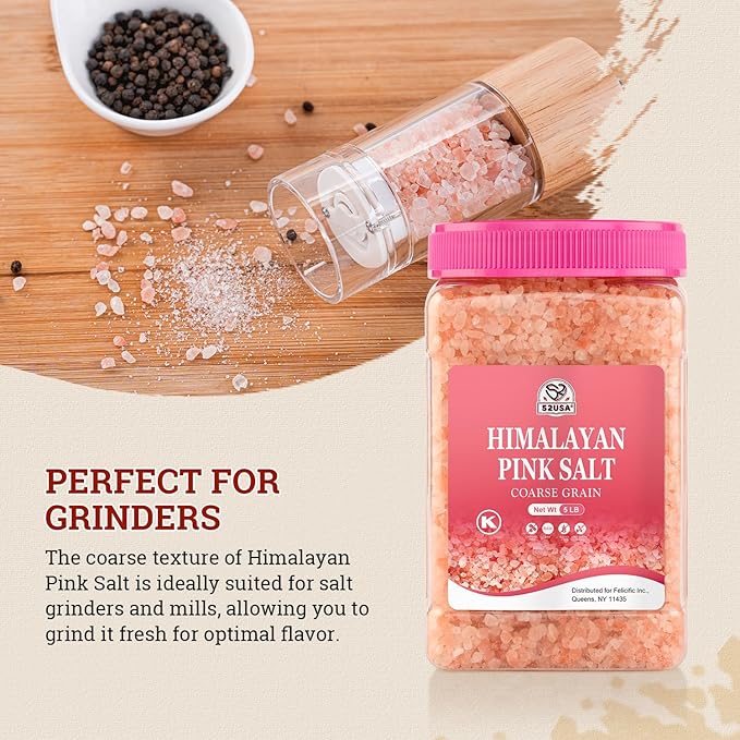 52USA Himalayan Pink Salt Coarse, Pink Salt Coarse for Grinder, 80oz (5 Pound), 100% Real, Pure, Unrefined Himalayan Pink Salt, 80+ Minerals and Electrolytes, Pink Himalayan Sea Salt