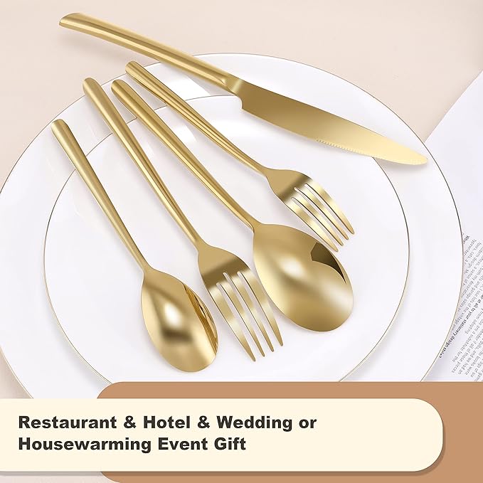 DEACORY Silverware Set Gold Flatware Set Cutlery Set Heavy Stainless Steel Brass Dishwasher Safe Streamlied Handle 20 Pieces Service for 4