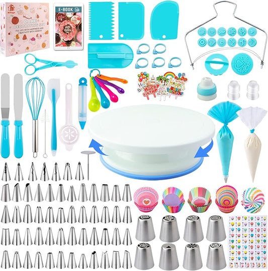 Cake Decorating Supplies Kit Tools 356pcs, Nifogo Baking Accessories with Cake Turntable, Pastry Piping Bag, Piping Icing Tips for Beginners