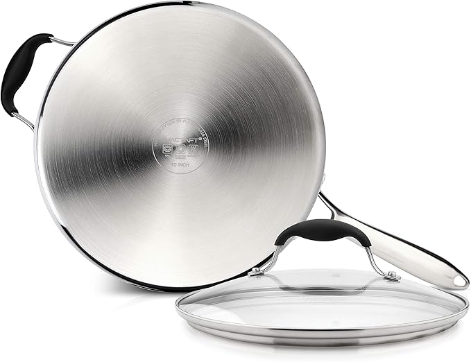 AVACRAFT 18/10 Tri-Ply Stainless Steel Saute Pan with Lid, Helper Handle, Induction & Stovetop, Versatile Stainless Steel Skillet, Cookware (3.5 Quarts)