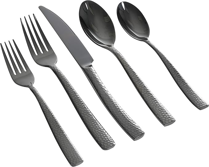 Gibson Elite Stonehenge 20-Piece Flatware Set, Service for 4 - Black w/Hammered Handle
