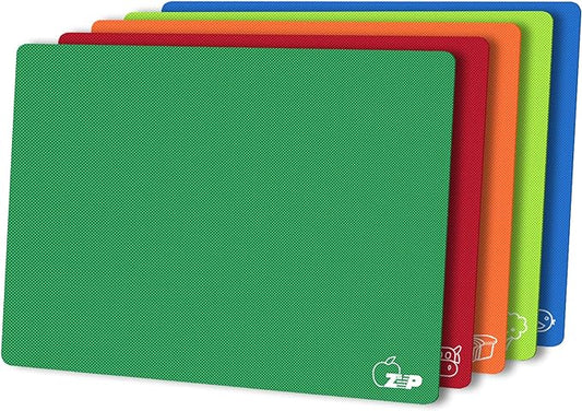 ZVP Flexible Plastic Cutting Board Mats Set of 5, Colorful Chopping Boards with Food Icon for Kitchen, BPA Free, Non-Slip Back, Non Porous, Dishwasher Safe Rainbow