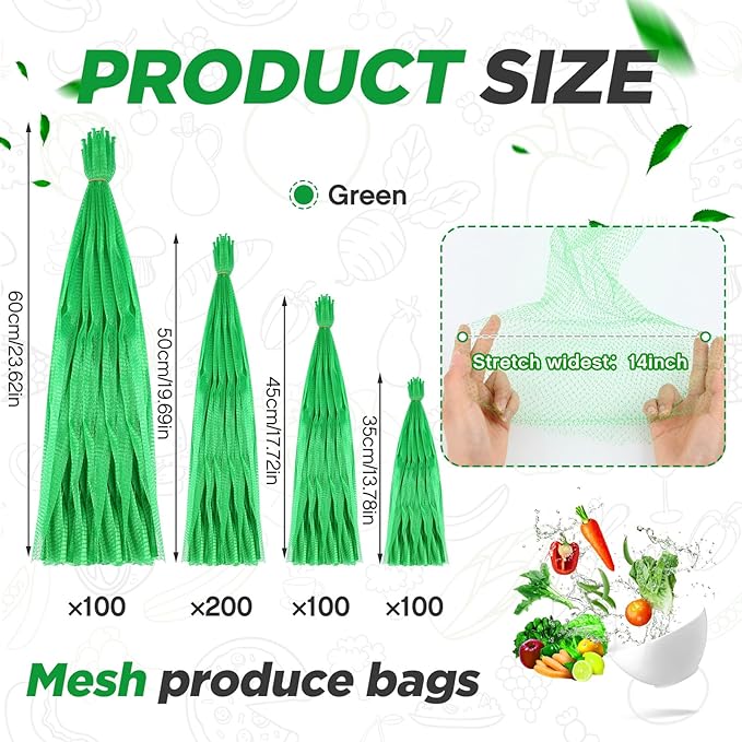 Windyun 500 Pcs 24/20/18/14 Inch Reusable Mesh Nylon Netting Bulk, Fits Storage Egg Vegetable Seafood Fruits Bags Grocery Bags (Green)