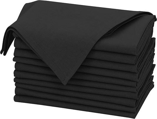 Ruvanti Linen Napkins Set of 12, 18x18 Cloth Napkins, Cotton Linen Blend Napkins Cloth Washable, Soft, Reusable Dinner Napkins for Wedding, Parties, Christmas, Thanksgiving, Everyday Use - Black