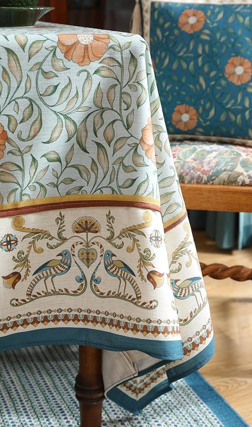 patdrea Designer French Linen Tablecloth Rectangle for Tables,Italian Floral Tablecloth,Provencal Country Tablecloths,FlowerBlue Pattern Table Cover for Kitchen Dining,Christmas,55"x79"
