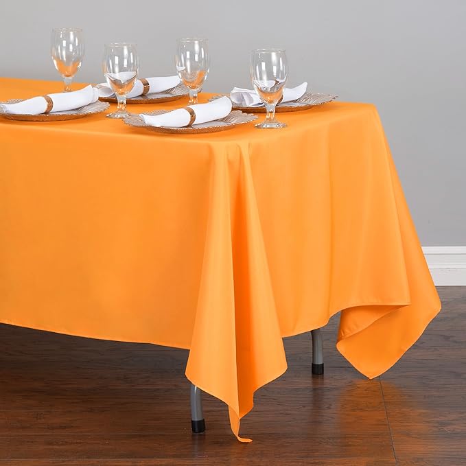 LTC LINENS 2 Pack Orange Rectangular Tablecloths 70 x 120 Inches for 6 or 8 Feet Rectangle Banquet Tables with Half-Drop - Stain and Wrinkle Resistant Polyester Cloth Table Covers for Party, Wedding