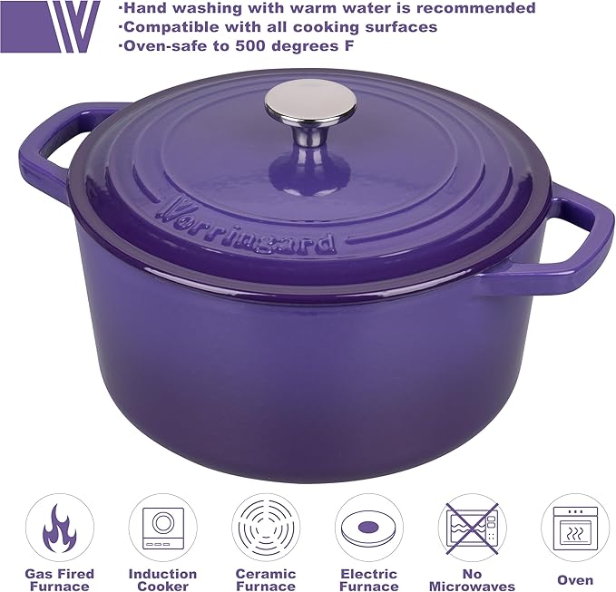 Enameled Cast Iron Dutch Oven Pot with Lid, for Bread Baking, Round Bread Oven- include Sourdough Bread Baking Supplies Set, 4.5QT, Purple