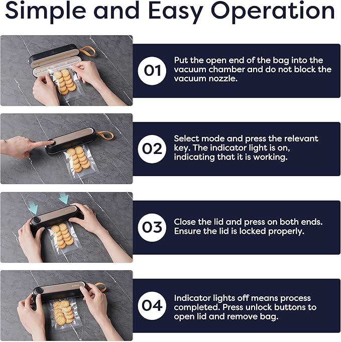 CIARRA Handheld Vacuum Sealer – Portable Food Preservation Machine with 3 Modes, Compact Automatic Sealing System for Dry & Wet Foods (Vacuum Sealer + 5 Pcs Vacuum Seal Bags)