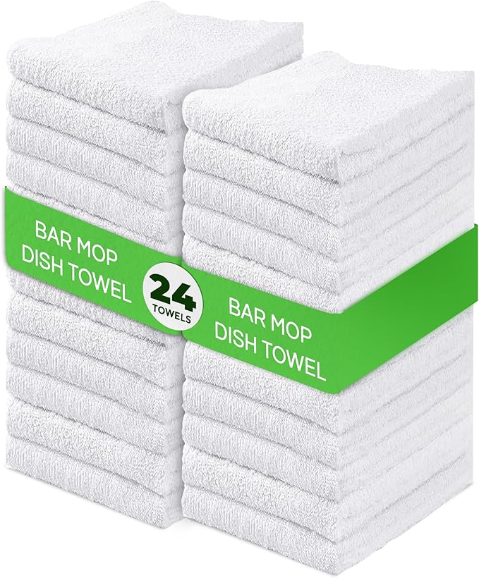 Towels N More 24 Pack 16x19 Bar Mop Towels White Absorbent Cotton Kitchen Towels - Quick Drying Towels - for Home, Restaurant, Bar Glass Cleaning Towels, Chef/Cook Etc. 30 oz