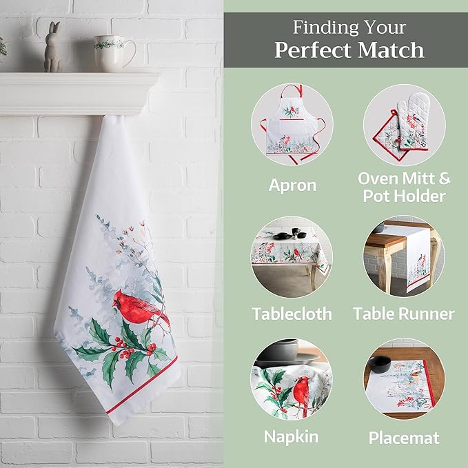 Maison d' Hermine Kitchen Towels Set of 3 100% Cotton 20" x 27.5" Reusable Cloth Tea Dish Towels Absorbent with Hanging Loop for Kitchen Dining Thanksgiving Christmas Decorations (Morzine)