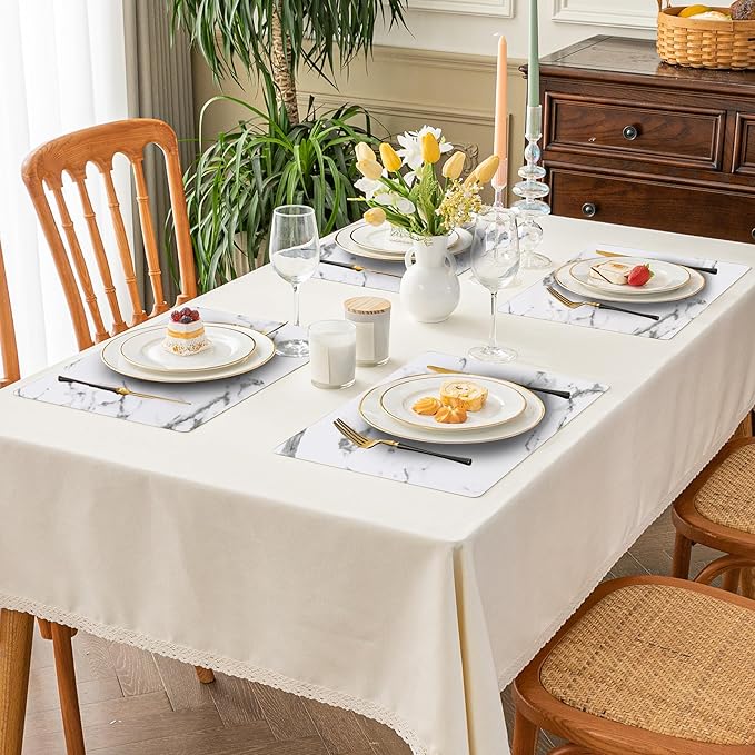 Romanstile Vinyl Placemats Set of 6-12 X 18 Inch - Heat Resistant Place Mats 100% Waterproof Oilproof Wipeable Reversible Faux Leather Table Mats for Kitchen/Dining/Party/Outdoor, Marble