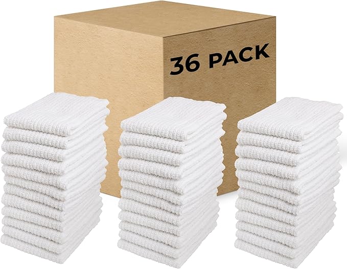 Living Fashions Bar Mop Cleaning Kitchen Dish Cloth Towels 12" x 12", 100% Cotton, Machine Washable, Everyday Kitchen Basic Utility Bar Mop Dishcloth Set of 36, White