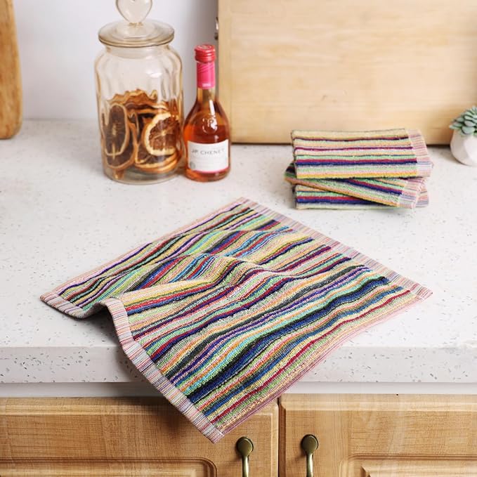 Oeleky Kitchen Dishcloths for Washing Dishes, Ultra Absorbent Dish Rags, Cotton Cleaning Cloths Pack of 8, 12x12 Inches (multi-1, 12x12 inch)