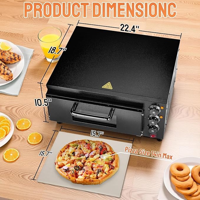 ROVSUN Electric Pizza Oven, 110V 1800W Stainless Steel Pizza Baker with Auto Shut-off, Handle, Removable Crumb Tray, Countertop Pizza Maker for Kitchen Commercial Home-Black
