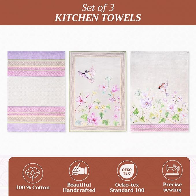 Maison d' Hermine Kitchen Towels Set of 2 100% Cotton 27.50" x 20" Reusable Cloth Tea Dish Towels Absorbent with Hanging Loop for Kitchen, Dining, Cocktail Parties Spring/Summer (Magnolia Mornings)