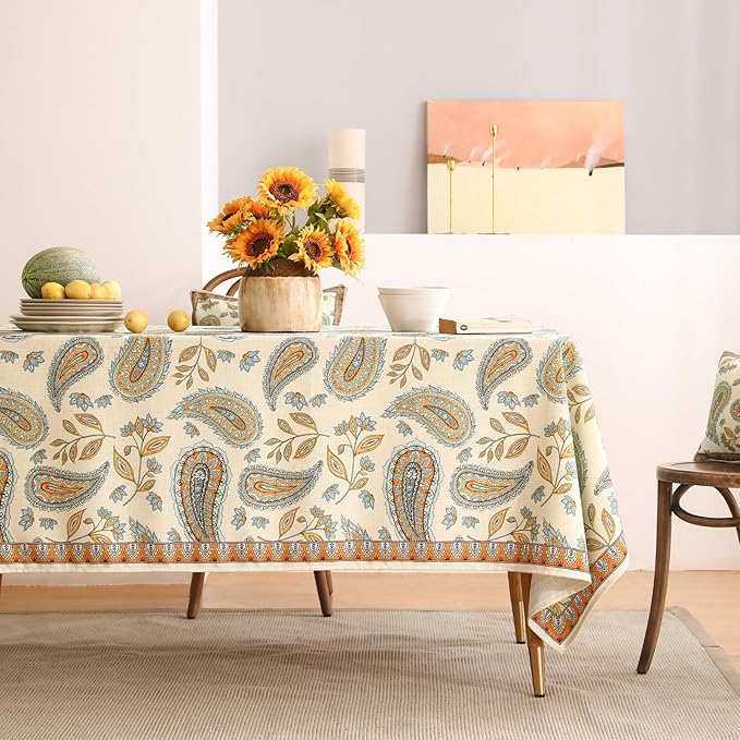 patdrea Designer French Vintage Table Cloth,Italian Floral Tablecloth for Rectangle Tables,Country Summer Linen Tablecloth,Wrinkle Free Table Cover for Kitchen Dining,Christmas,55" x 87"