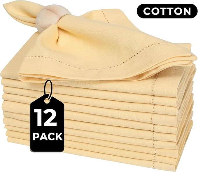 Bedding Craft Cotton Dinner Cloth Napkins Set of 12 – 18x18 Apricot Gelato Hemstitched – Machine Washable Fabric Napkins for Weddings, Baby Showers, Gifting & Parties
