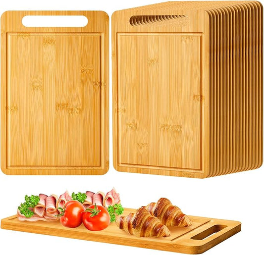 Nuenen 40 Pcs Bulk Wood Cutting Board with Handle 12 x 7.8 Inch Acacia Bamboo Wooden Kitchen Serving Chopping Boards for Pizza, Bread, Charcuterie, Fruit, Vegetables (Bamboo)